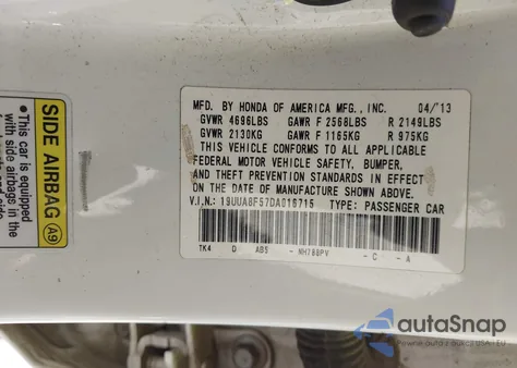 2013 Acura Tl 3.5 z USA, uszkodzony, nr VIN 19UUA8F57DA016715